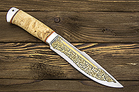 Нож подарочный Хищник (95Х18, Карельская берёза, Алюминий, Золочение клинка)