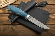 Нож из дамасской стали Лесной (Дамаск ZDI-1016, Стабилизированный бук, Алюминий)