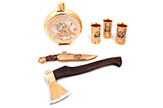 Набор «Охотничий 2» (фляжка, стопки, нож и топорик)