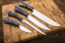 Набор кухонных ножей Кухонная четвёрка (ELMAX, Стабилизированный кап клёна Синий, Алюминий)