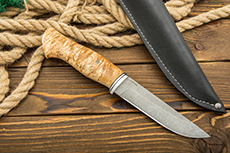Нож Защитник (AUS10Co, Карельская берёза, Алюминий, Обработка клинка Stonewash)