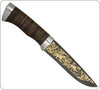 Нож SN-1 (Дамаск, Наборная кожа, Алюминий, Золочение рисунка на клинке)