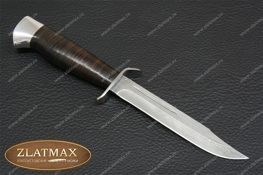 Нож Штрафбат (Дамаск ZDI-1016, Наборная кожа, Нержавеющая сталь, Алюминий)