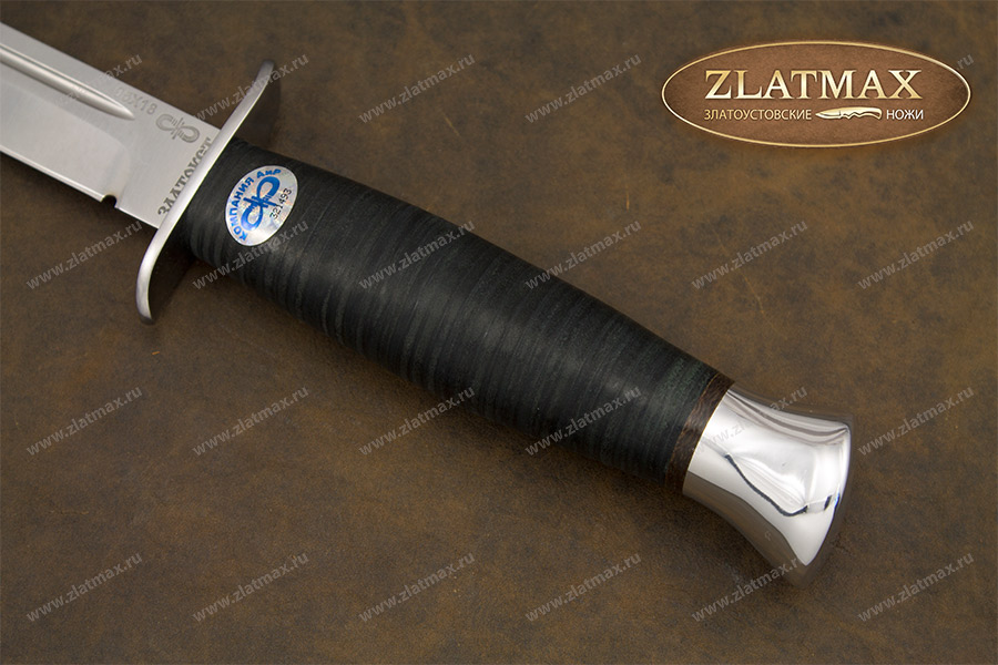 Нож Финка-2 (95Х18, Наборная кожа, Нержавеющая сталь, Алюминий)