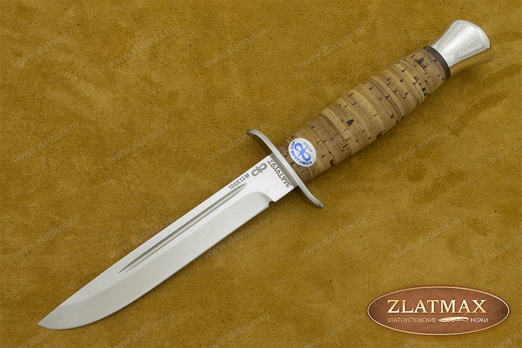 Нож Финка-2 (100Х13М, Наборная береста, Нержавеющая сталь, Алюминий)