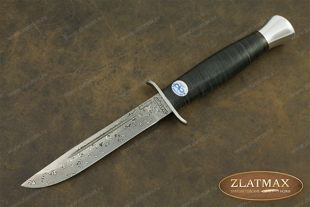 Нож Финка-2 (Дамаск ZD-0803, Наборная кожа, Нержавеющая сталь, Алюминий)