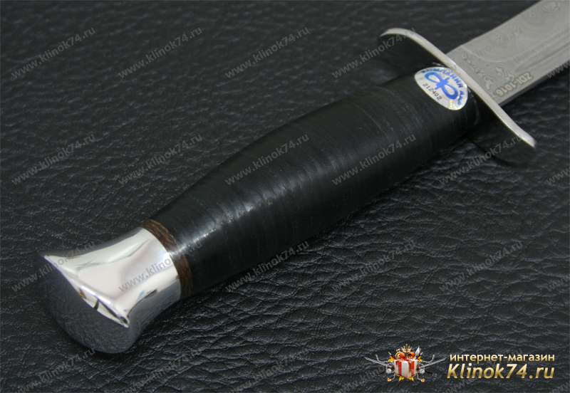 Нож Финка-2 ДН (Дамаск ZDI-1016, Наборная кожа, Нержавеющая сталь, Алюминий)