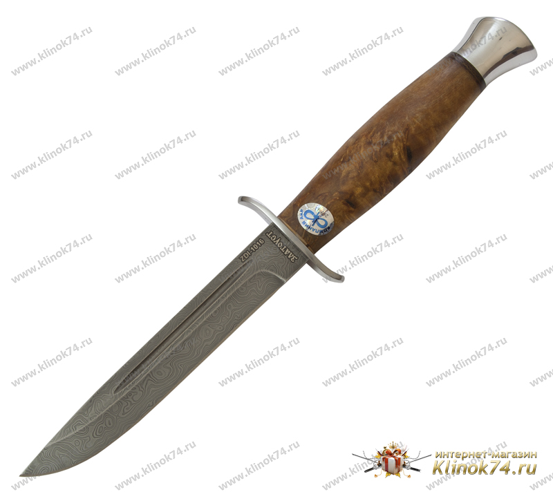 Нож Финка-2 (Дамаск ZDI-1016, Карельская берёза, Нержавеющая сталь, Алюминий) фото-01