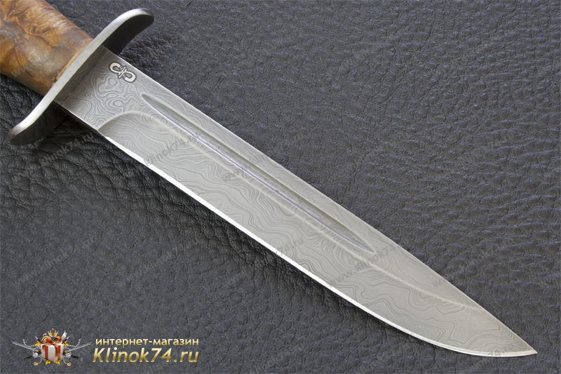 Нож Финка-2 (Дамаск ZDI-1016, Карельская берёза, Нержавеющая сталь, Алюминий)