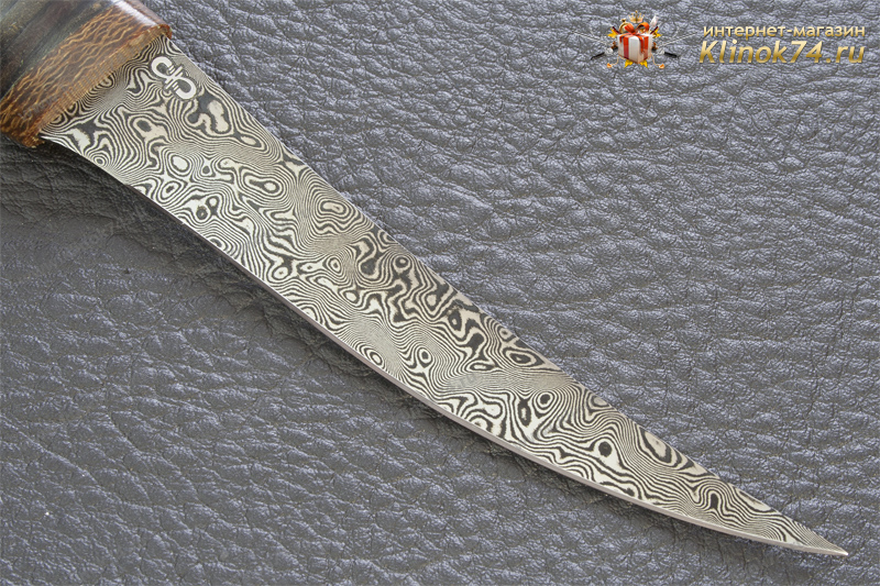 Нож Fish-ка (Дамаск ZD-0803, Наборная кожа, Текстолит)