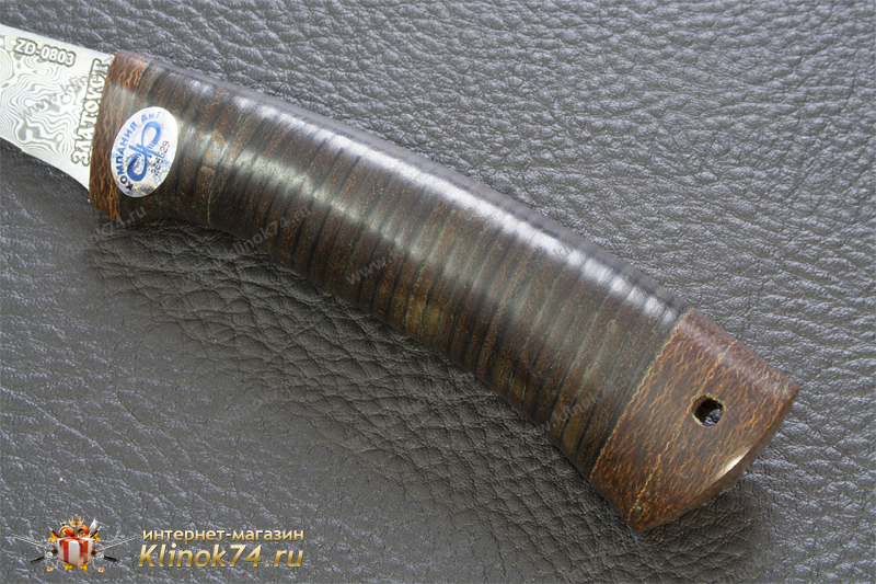 Нож Fish-ка (Дамаск ZD-0803, Наборная кожа, Текстолит)