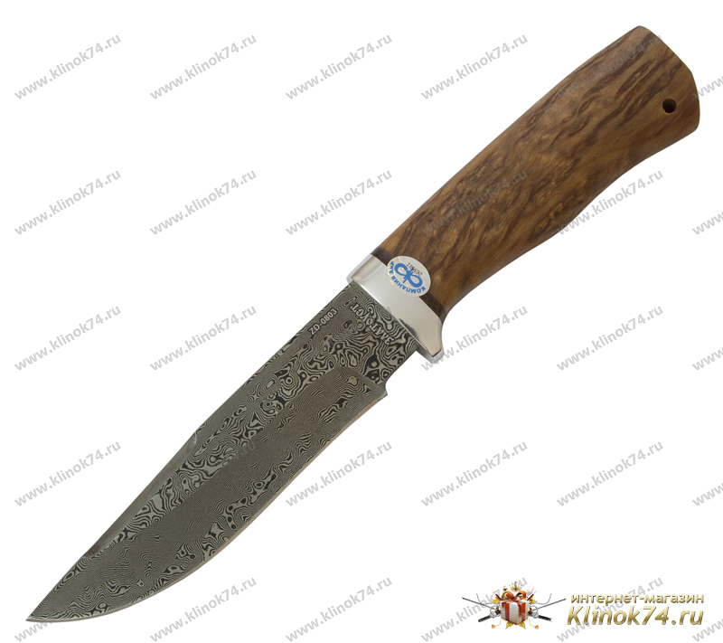 Нож Стрелец (Дамаск ZD-0803, Карельская берёза, Алюминий) фото-01