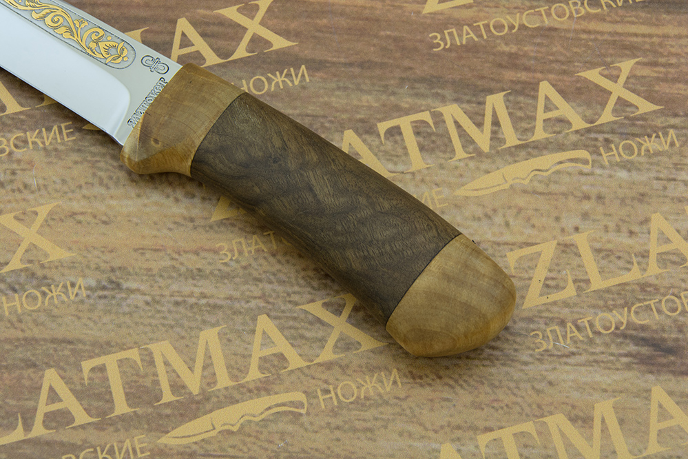 Нож Лиса подарочный (40Х10С2М, Берёзовый кап, Текстолит, Золочение клинка)