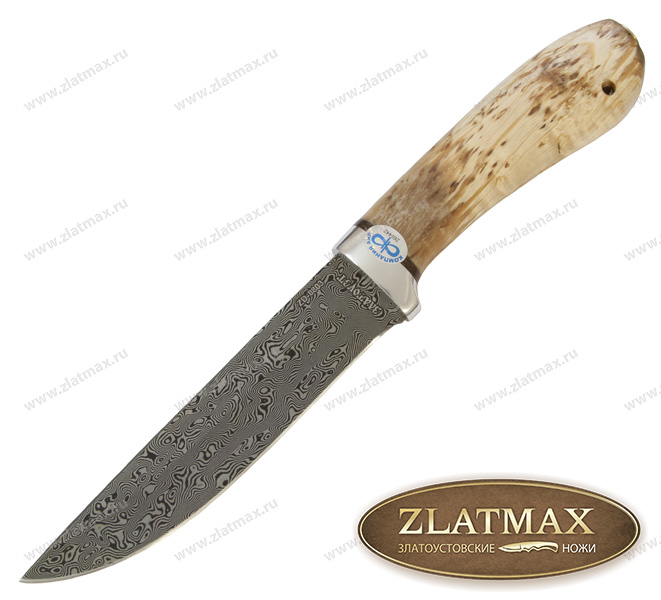 Нож Лиса (Дамаск ZD-0803, Карельская берёза, Алюминий) фото-01