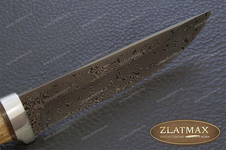 Нож Лиса (Дамаск ZD-0803, Карельская берёза, Алюминий)