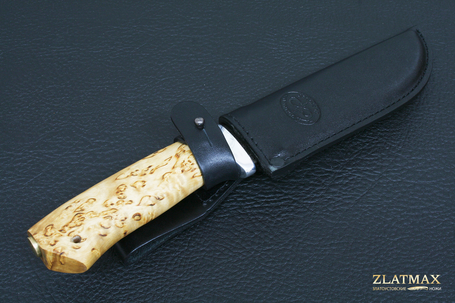 Нож Клык (Дамаск ZD-0803, Карельская берёза, Алюминий)