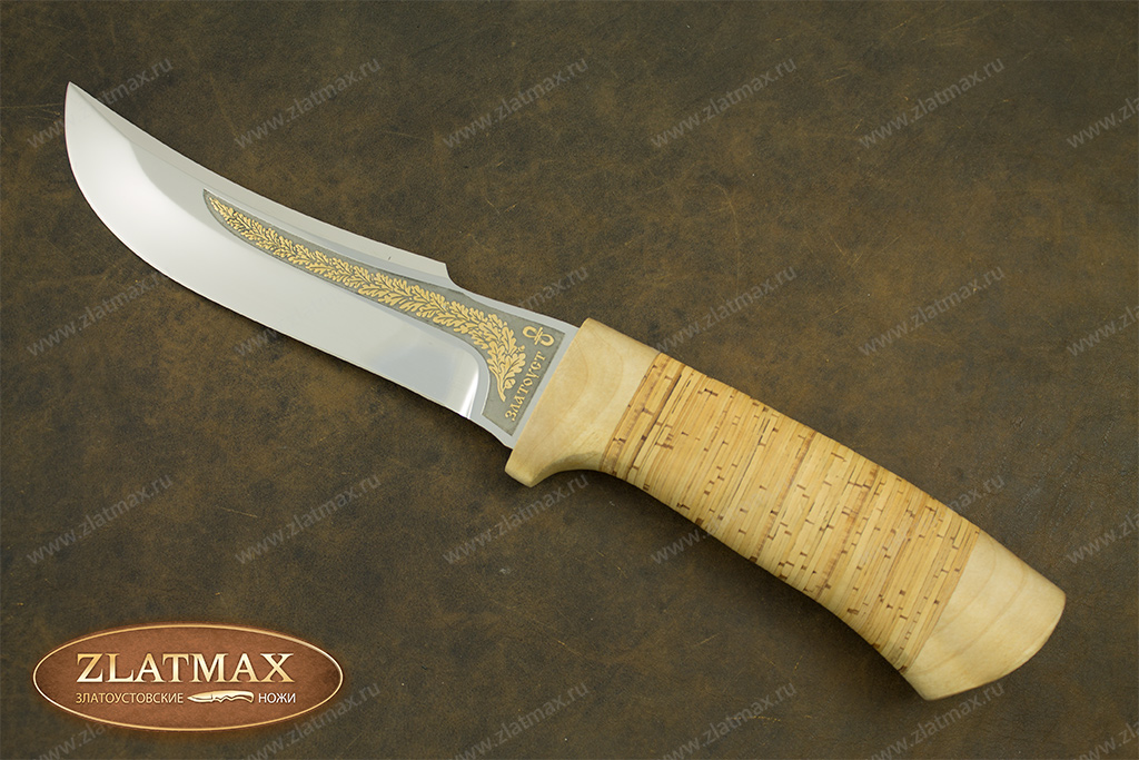 Нож подарочный Клык (95Х18, Наборная береста, Текстолит, Золочение рисунка на клинке)