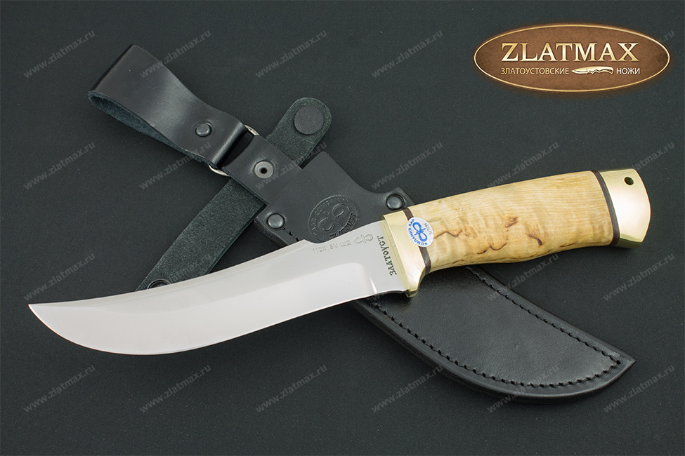 Нож Клык (D2, Карельская берёза, Латунь)