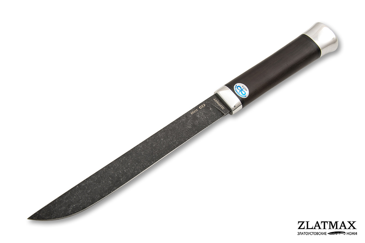Нож Бурятский средний (95Х18, Граб, Алюминий, Обработка клинка Stonewash) фото-01