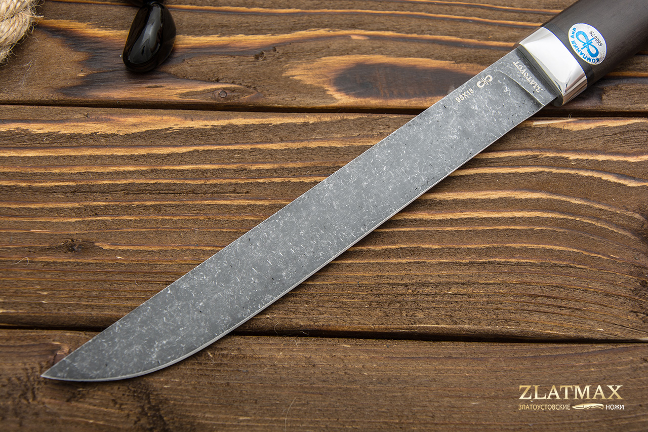 Нож Бурятский средний (95Х18, Граб, Алюминий, Обработка клинка Stonewash)