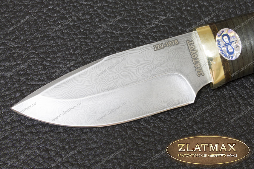 Нож Добрый (Дамаск ZDI-1016, Наборная кожа, Латунь)