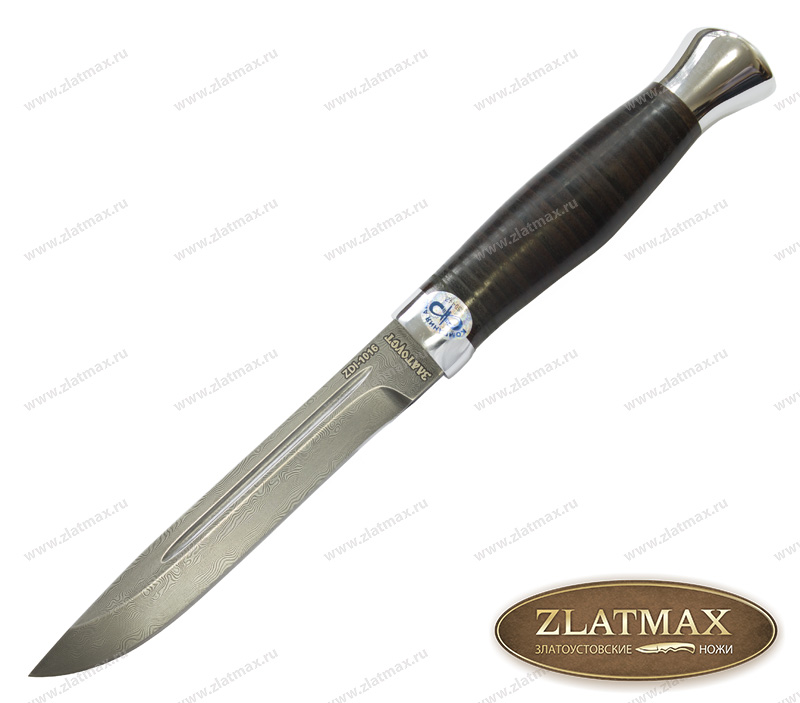 Нож Финка-3 (Дамаск ZDI-1016, Наборная кожа, Алюминий) фото-01
