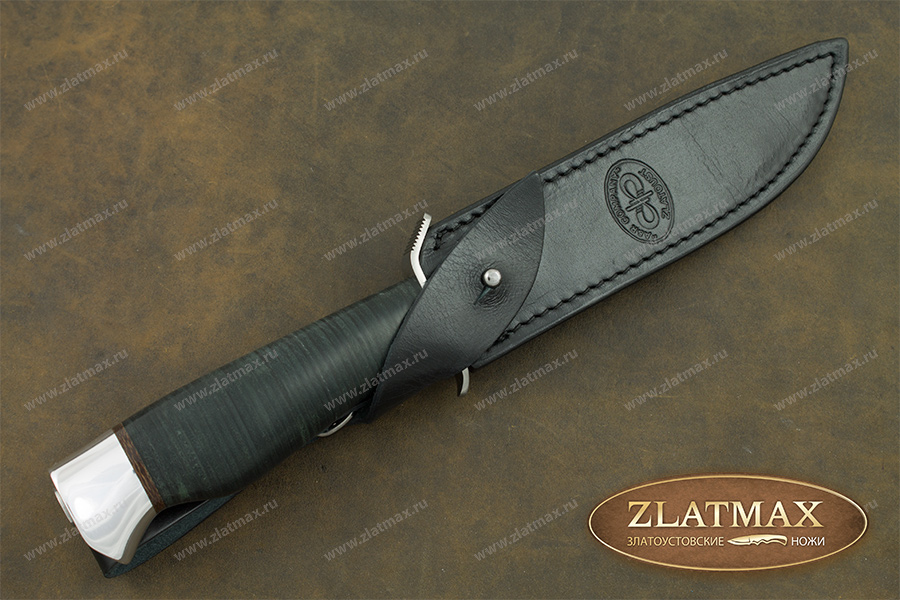 Нож Штрафбат (Дамаск ZD-0803, Наборная кожа, Нержавеющая сталь, Алюминий)