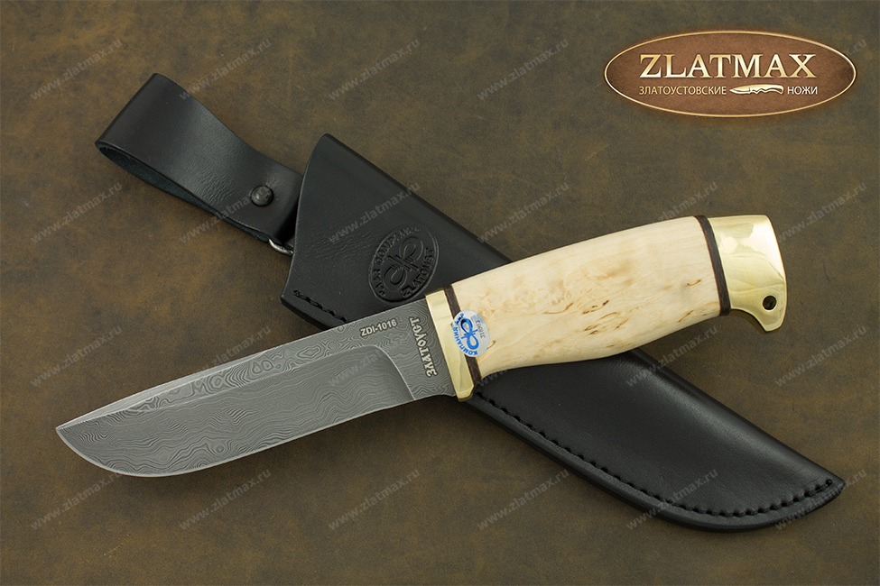 Нож Полярный-2 (Дамаск ZDI-1016, Карельская берёза, Латунь)