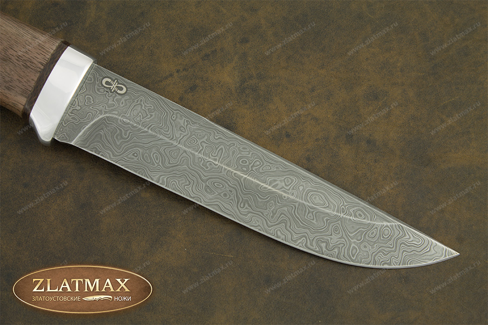 Нож Лиса (Дамаск ZDI-1016, Орех, Алюминий)