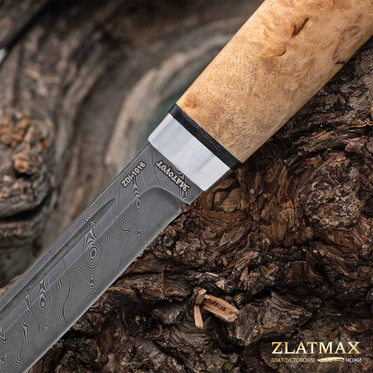 Нож Финка Лаппи (Дамаск ZDI-1016, Карельская берёза, Алюминий)