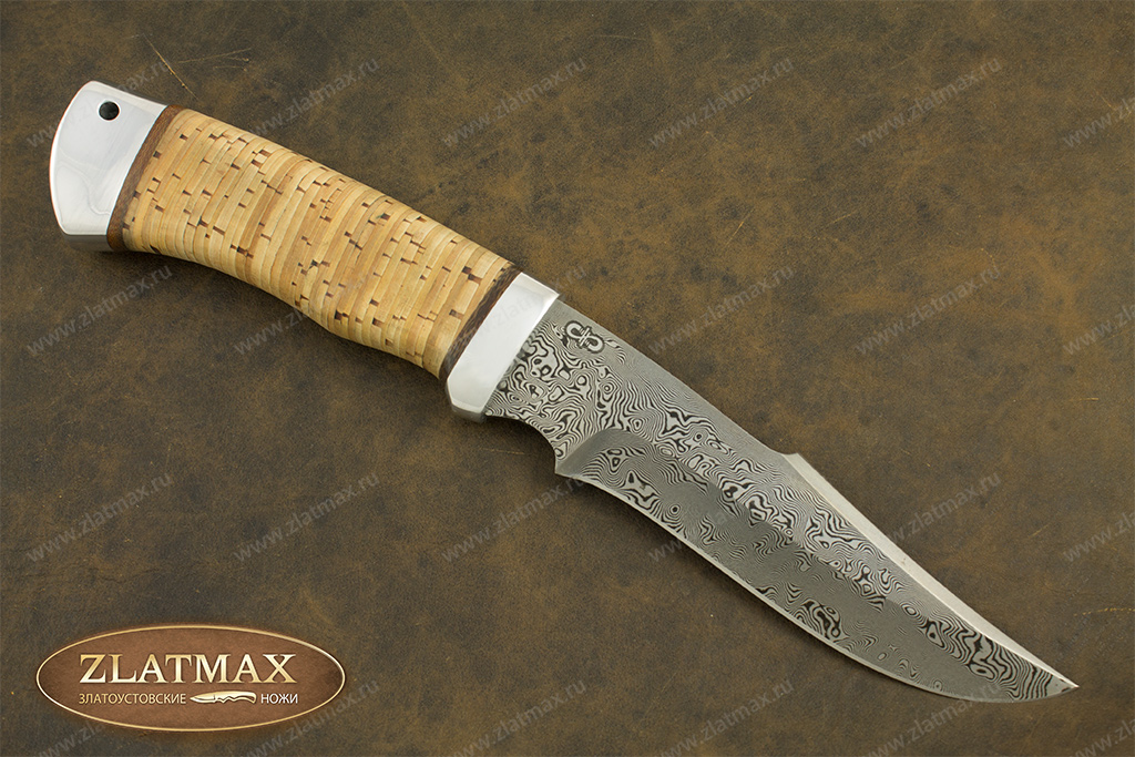 Нож Хазар (Дамаск ZD-0803, Наборная береста, Алюминий)
