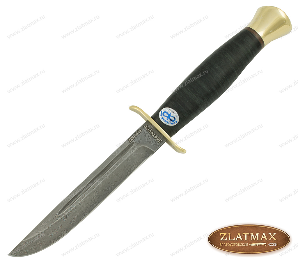 Нож Финка-2 (Дамаск ZDI-1016, Наборная кожа, Латунь) фото-01