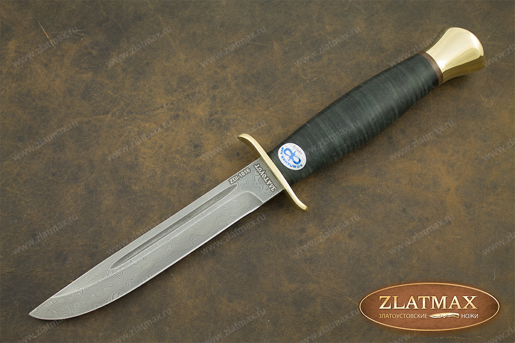 Нож Финка-2 (Дамаск ZDI-1016, Наборная кожа, Латунь)