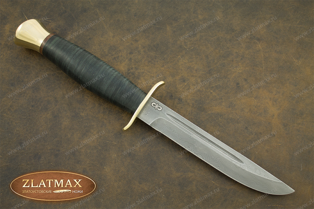Нож Финка-2 (Дамаск ZDI-1016, Наборная кожа, Латунь)