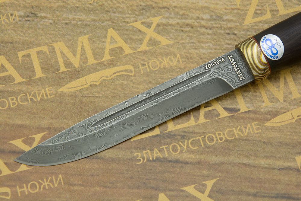 Нож Финка-3 (Дамаск ZDI-1016, Граб, Мокумэ-ганэ, Текстолит)