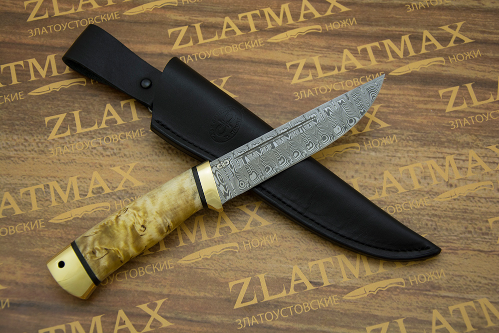 Нож Бекас (Damasteel, Карельская берёза, Латунь)