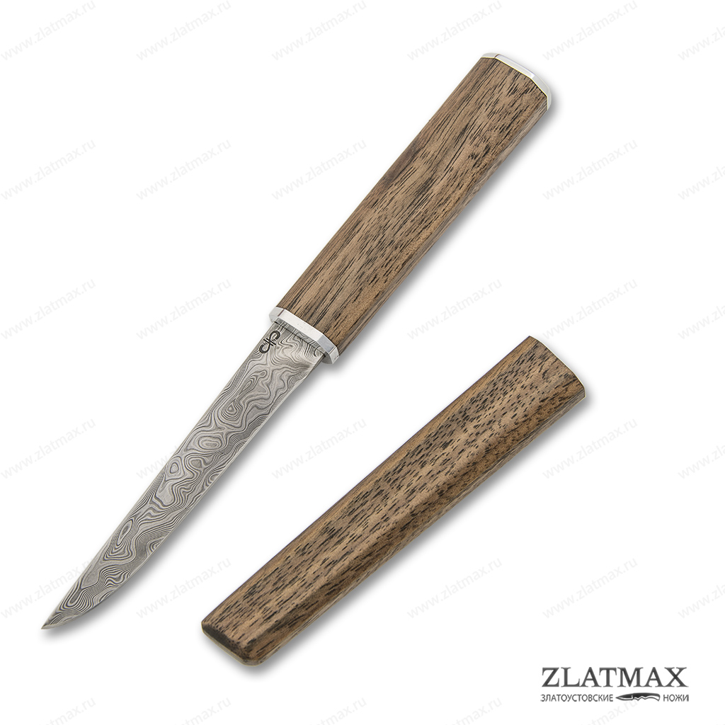 Нож Офисный (Дамаск ZDI-1016, Орех, Алюминий)