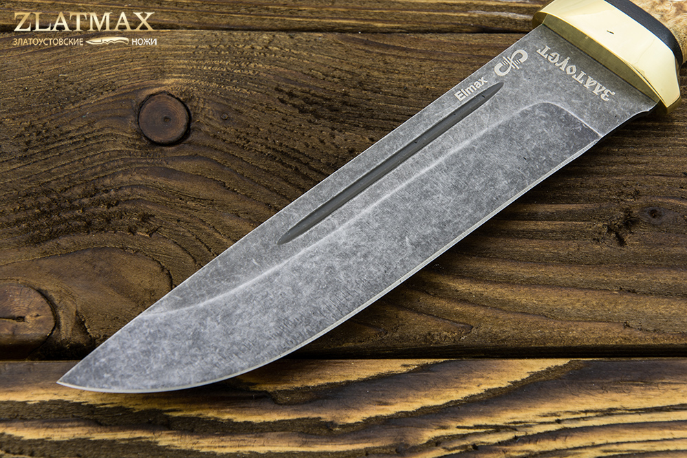 Нож Бекас (ELMAX, Карельская берёза, Латунь, Обработка клинка Stonewash)