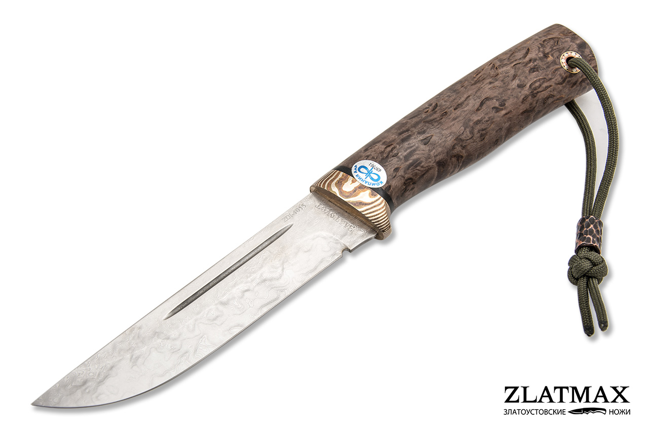 Нож Бекас (Глянцевый дамаск ZDI-1016, Стабилизированная карельская береза, Мокумэ-ганэ) в Пензе фото-01