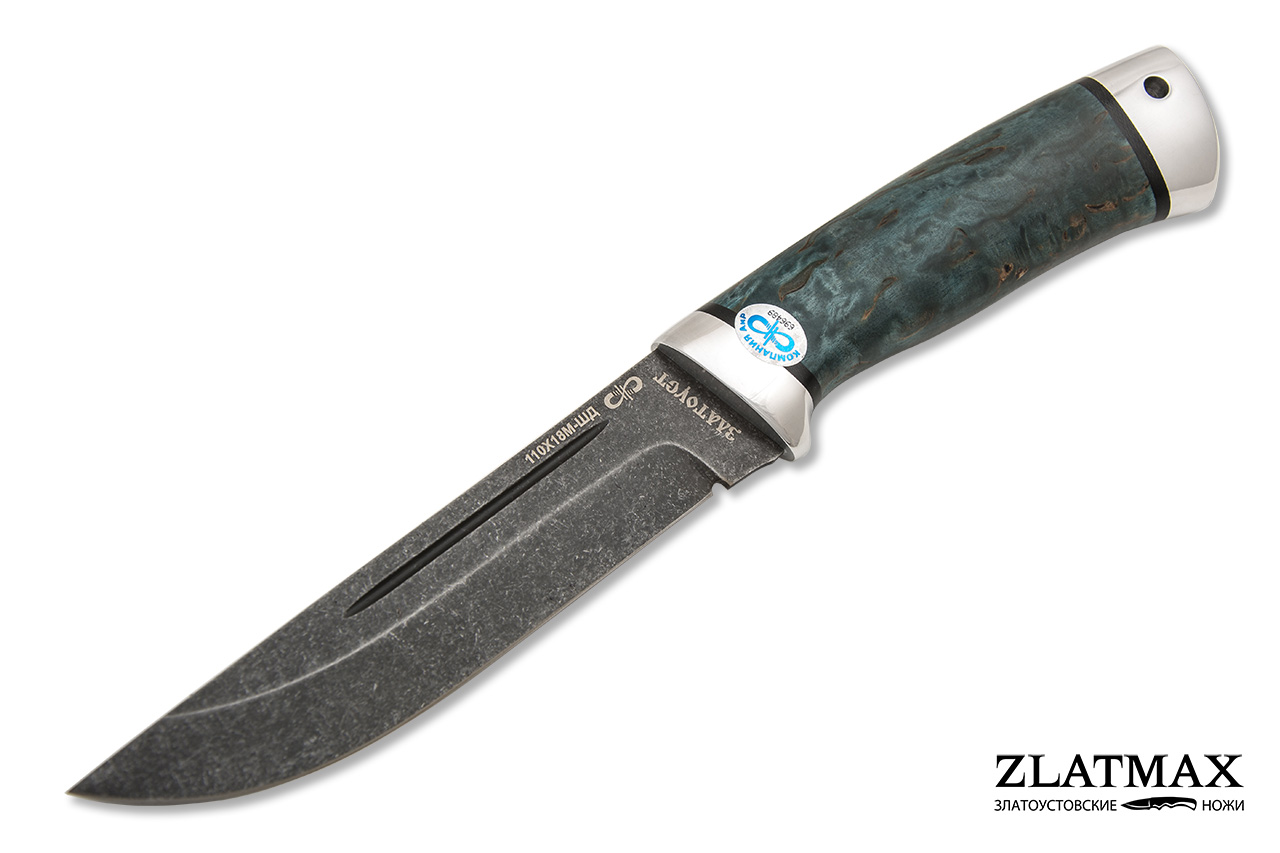 Нож Бекас (D2, Стабилизированная карельская береза, Алюминий, Обработка клинка Stonewash)