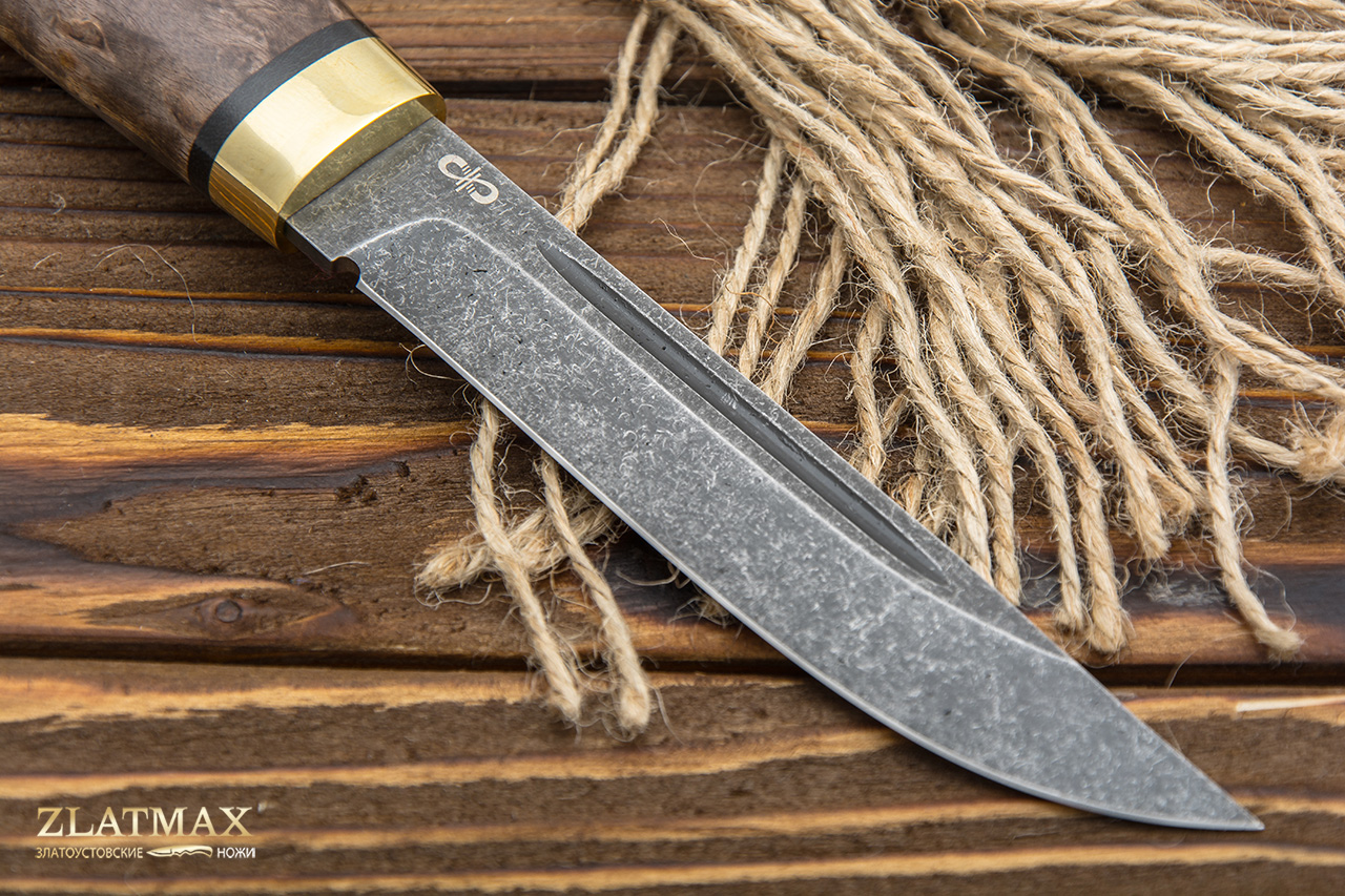 Нож Финка Lappi (100Х13М, Стабилизированная карельская береза, Латунь, Обработка клинка Stonewash)