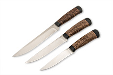 Кухонные ножи купить в Хабаровске: Набор Кухонный-3 (95Х18, Стабилизированная карельская береза, Текстолит)
