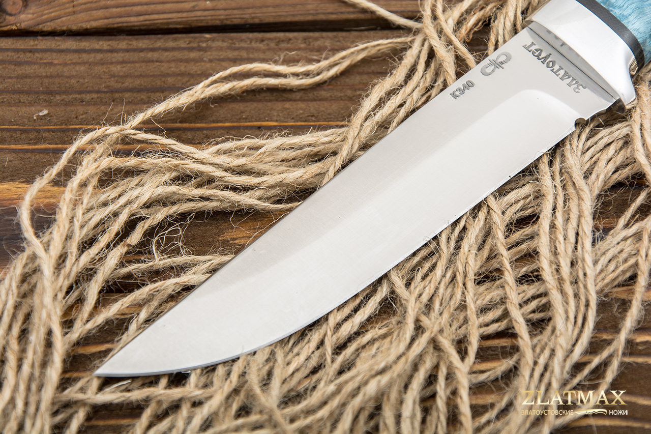 Нож Лиса (D2, Стабилизированная карельская береза, Алюминий)