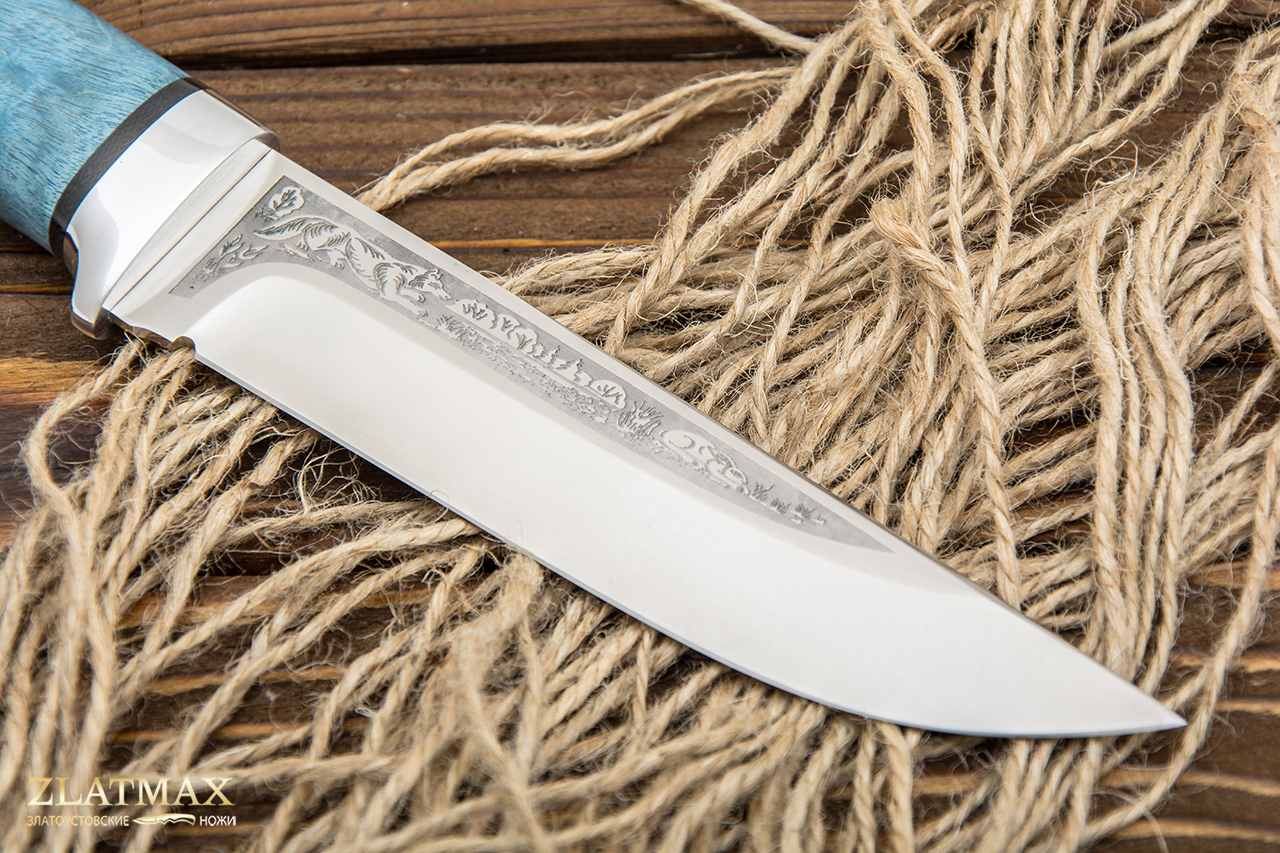 Нож Лиса (D2, Стабилизированная карельская береза, Алюминий)
