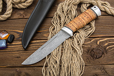 Нож Бекас (Дамаск ZDI-1016, Наборная береста, Алюминий)