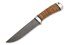 Нож Лиса (Дамаск ZDI-1016, Наборная береста, Алюминий)
