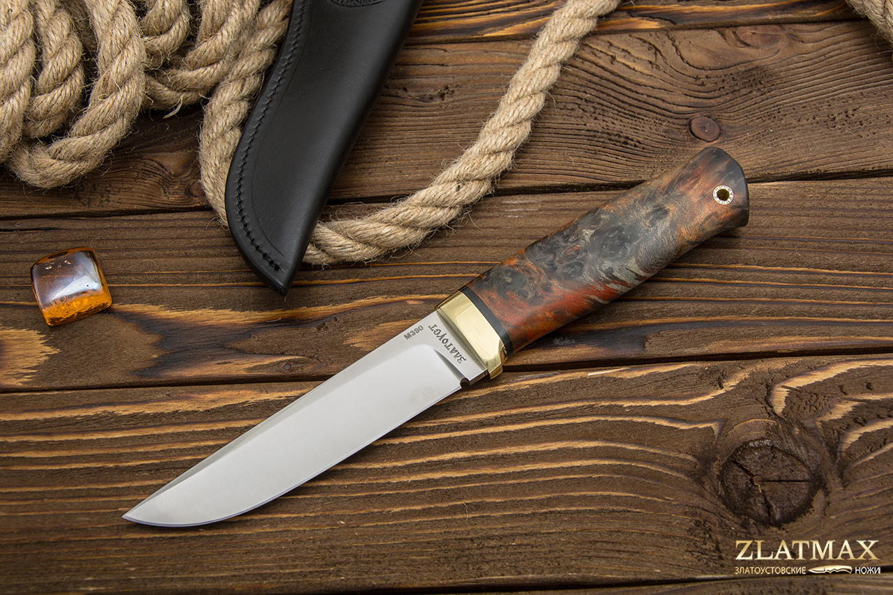 Нож Следопыт (М390, Стабилизированная древесина, Латунь)