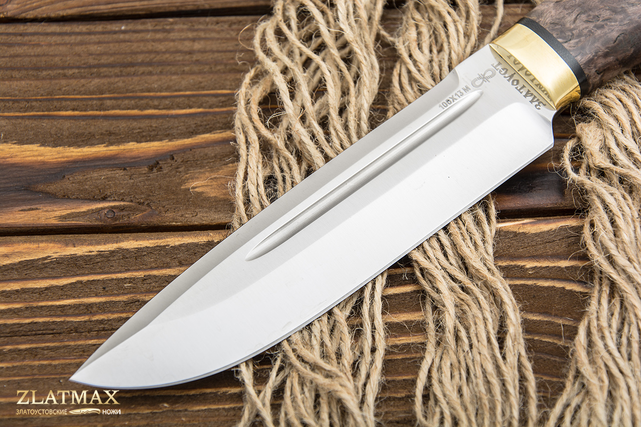 Нож Селигер (100Х13М, Стабилизированная карельская береза, Латунь)