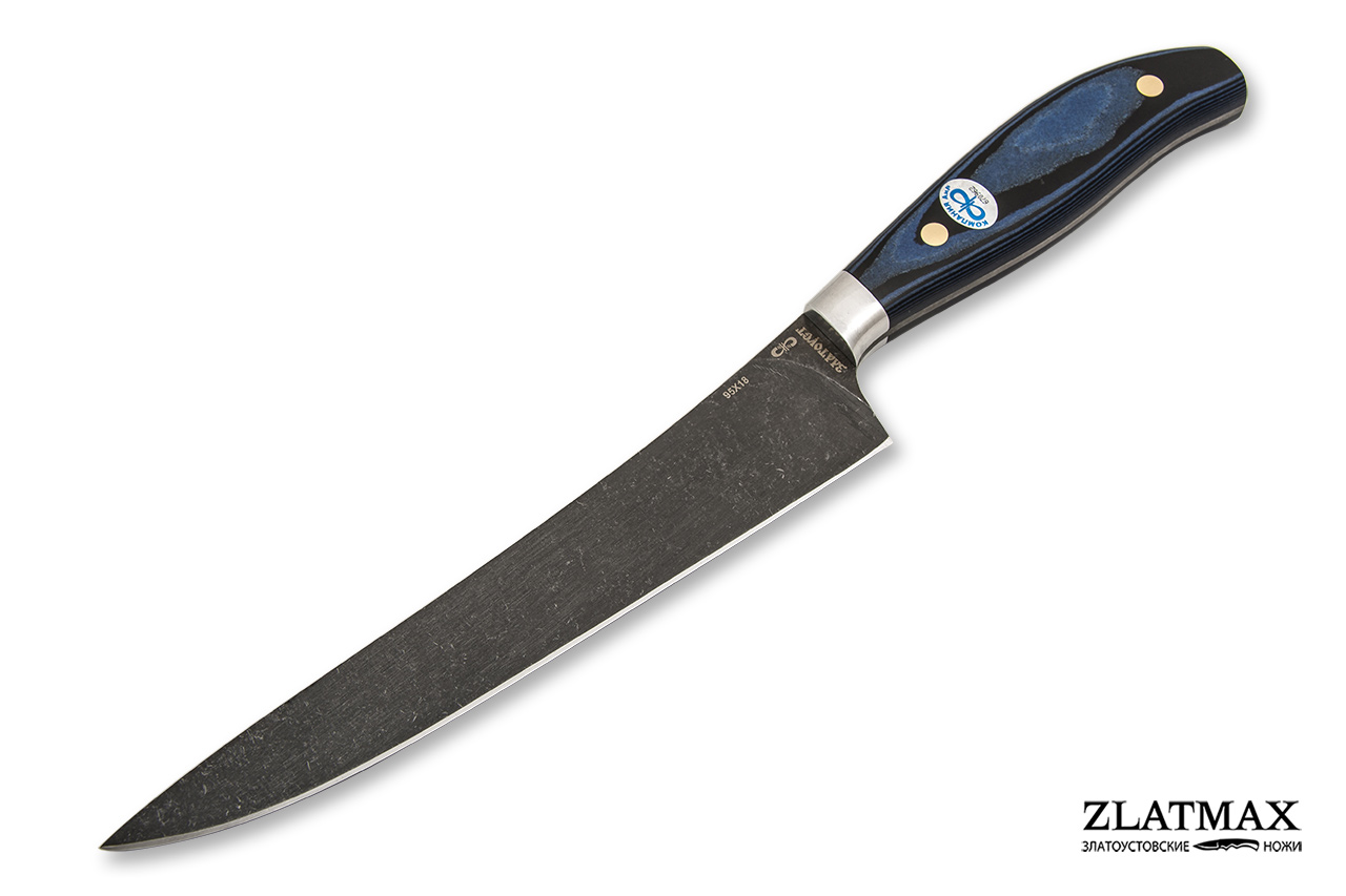 Нож Мясницкий ЦМ (95Х18, Накладки микарта, Алюминий, Обработка клинка Stonewash)