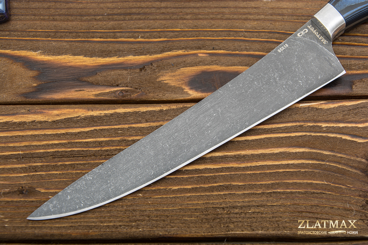 Нож Мясницкий ЦМ (95Х18, Накладки микарта, Алюминий, Обработка клинка Stonewash)